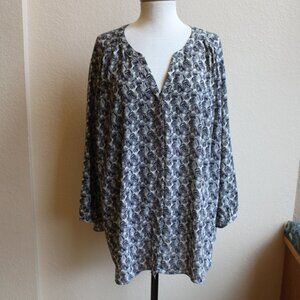 NYDJ Abstract Pattern Ivory Black Cute Collarless Blouse 3X